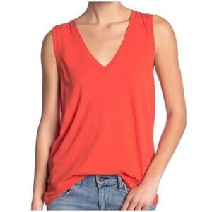 MADEWELL Basic Bright Poppy Pink V-Neck 100% Cotton Burnout Tank Top Size XS
